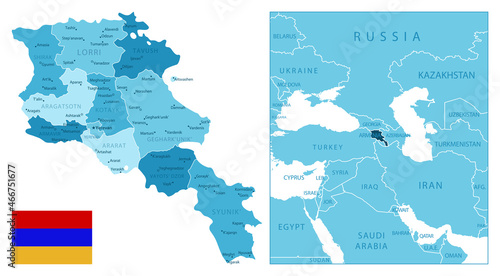 Armenia - highly detailed blue map.