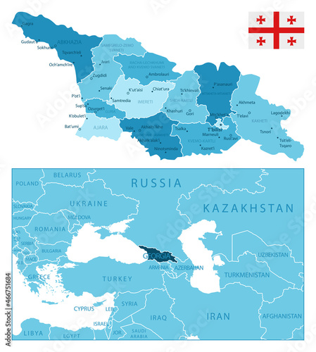 Georgia - highly detailed blue map.