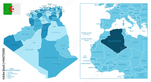Algeria - highly detailed blue map.