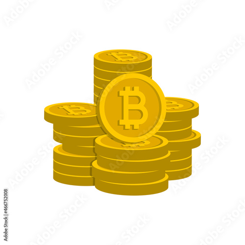 Stack of bitcoin coins in gold. Money icon 3d style isolated on white background. Vector illustration 