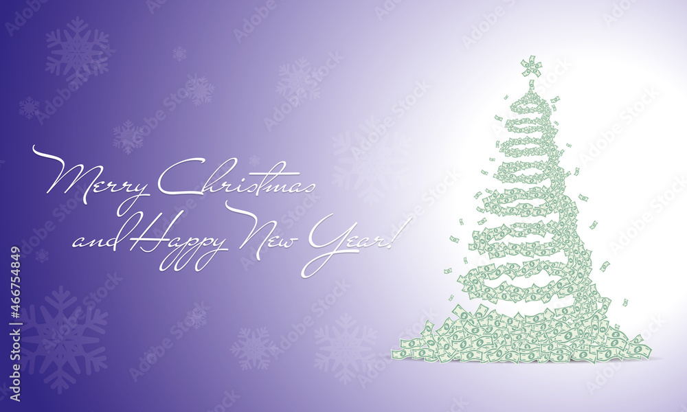 Christmas tree fir-tree made of money paper banknotes, whirlwind, spiral. Merry christmas and happy new year Christmas tree fir-tree made of money paper banknotes, whirlwind, spiral. Merry christmas and happy new year