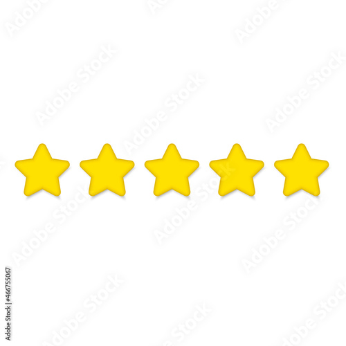 Five golden stars with reflection on white background, vector eps10 illustration