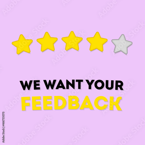 Feedback banner- we want your feedback. Client comment concept, consumer experience. Product review. Business support. Your opinion matters symbol. Announce promotion offer. Vector Illustration 10 eps