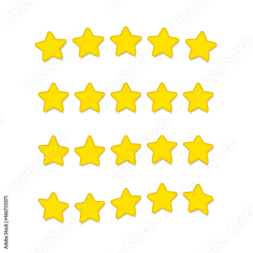 Five stars, glossy yellow and pink colors. Customer rating feedback concept from the client about employee of website. Realistic 3d design of the object. For mobile applications. Vector illustration