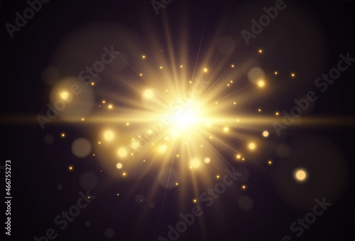 Bright beautiful star.Vector illustration of a light effect on a transparent background.