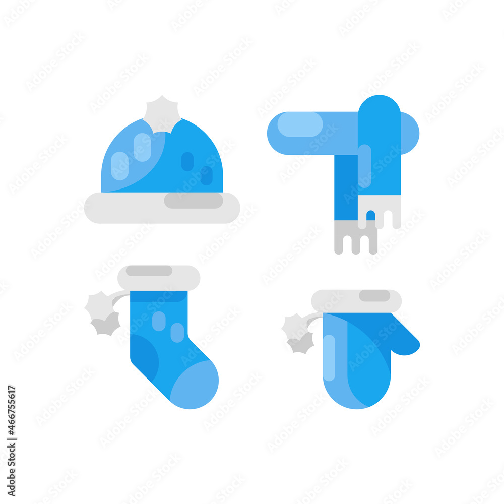 Winter Clothes Flat Icons Set