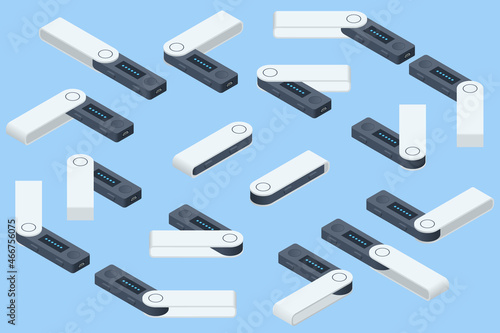 Isometric USB flash drives are hardware wallets. Personal Bitcoin wallet for cryptocurrency, keeps your coins offline and protected. USB drive as cold storage.