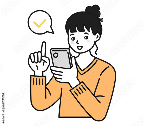 スマートフォンを操作する女性のイラスト素材
