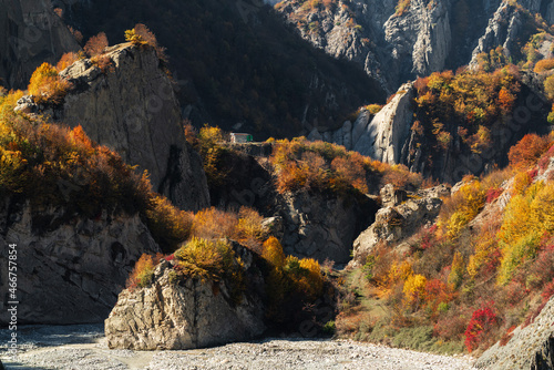 Mountain gorge in autumn time
