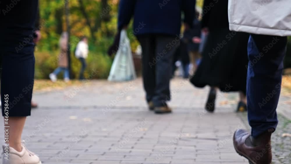 Anonymous Crowd of People Walking on City Park Walkway Alley on Bright Autumn Day Anonymous Crowd of People Walking on City Park Walkway Alley on Bright Autumn Day