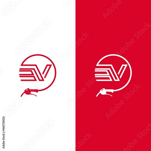 initials EV letter vector logo. combined with a fuel filler suitable for use in the business of gas, oil, gasoline and others