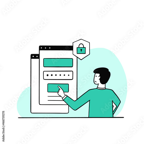 Online registration and sign up concept. Secure login and password flat illustration