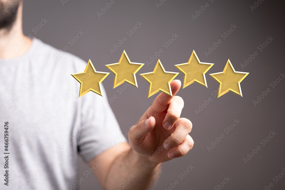 pointing five star symbol to increase rating of company pointing five star symbol to increase rating of company
