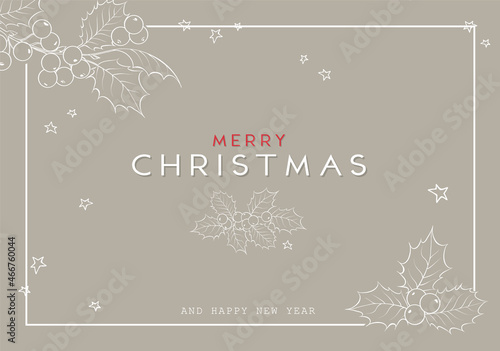 Happy new year background. Greeting card with holly branches.