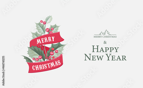 Happy new year background. Greeting card with holly branches.