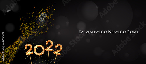 2022 New Year Polish greeting card (Szczęśliwego Nowego Roku 2022). Polish 2022 New Year Version. Polish 2022 Happy New Year background. 