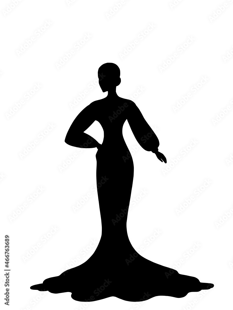 silhouette of a girl in a black long expensive dress on a white background silhouette of a girl in a black long expensive dress on a white background