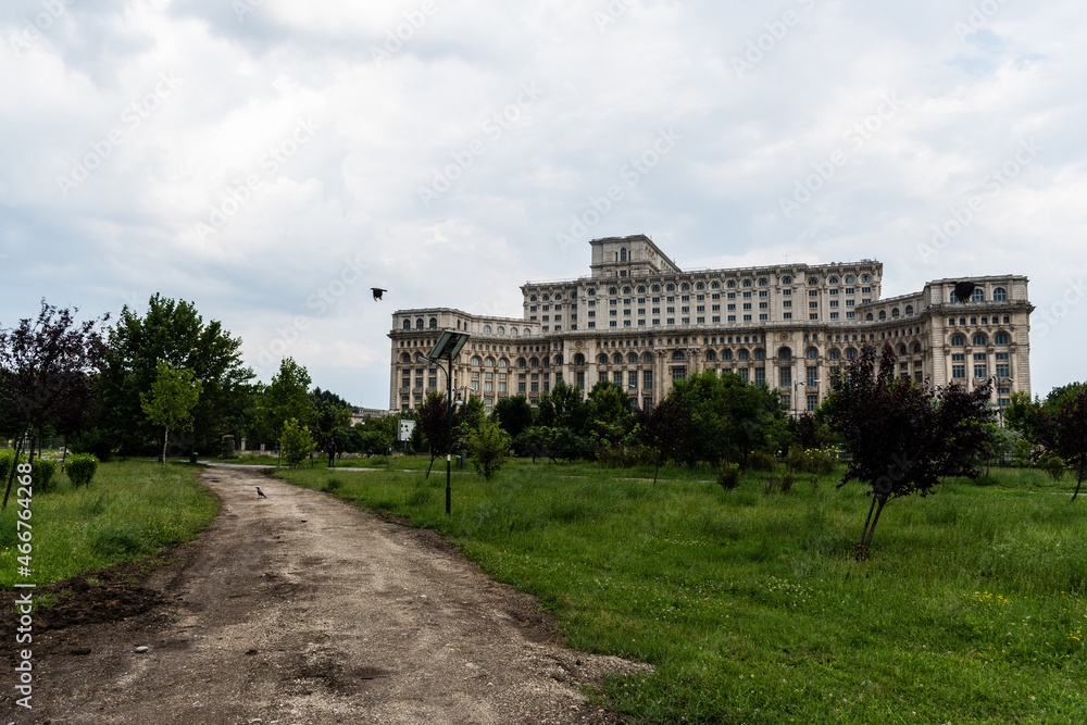 Izvor park and the Palace of the Parliament or People's House, Bucharest, Romania.