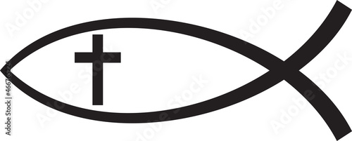 Christian fish symbol with cross vector