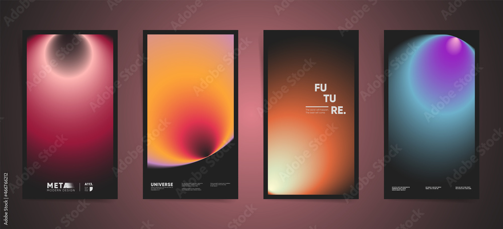 Abstract blurred black gradient cover template design for stories, vertical posters, social media posts and story banners. Smooth circular creative gradient. Vector aesthetic modern premium color set.