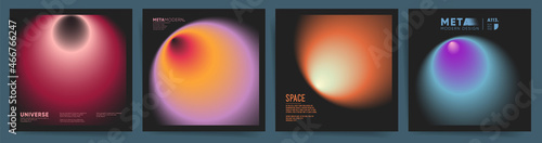 Social media square post template with Abstract blurred black gradient cover template design. Gradient futuristic design set for poster, social media post and promo banners. Pink, orange, blue vector.