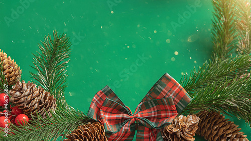 green Christmas background with fir branches with a place for text , the concept of Christmas , black Friday