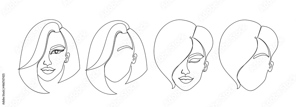 Woman set in a hand drawn linear style. Woman set in a hand drawn linear style.