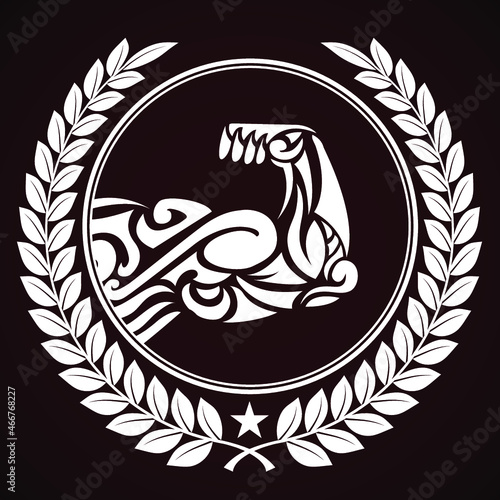 ornamental muscle fitness symbol with laurel wreath