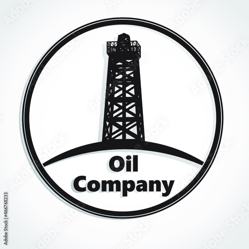 oil company logo / silhouette oil rig circle / vector illustration