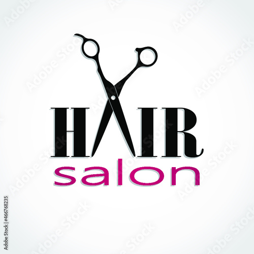 hair salon logo with scissors / vector illustration