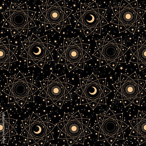 golden astrological patterns seamless pattern