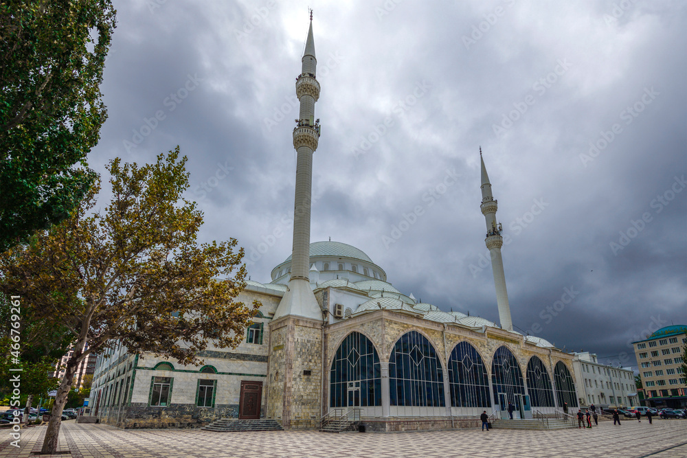 View of the central Juma Mosque (Yusuf Bey Jami) overcast September day. , Makhachkala
