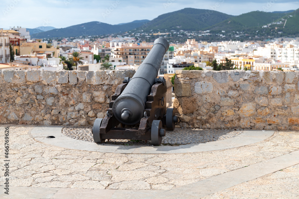 Cannon on the fortress in Ibiza Town, Balearic Isnalds, Spain Cannon on the fortress in Ibiza Town, Balearic Isnalds, Spain