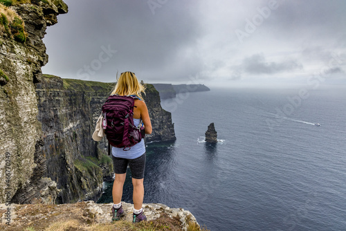 The Wild Atlantic Way, Cliffs of Moher, cliff walk, The Burren Way hiking trail, The Burren, County Clare, Ireland photo