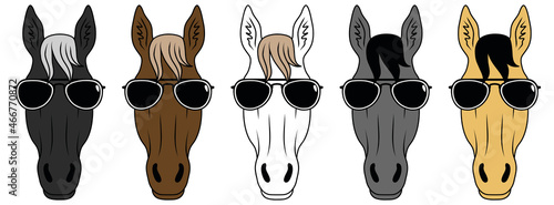 Horse Face / Head with Sunglasses Clipart Set - Color