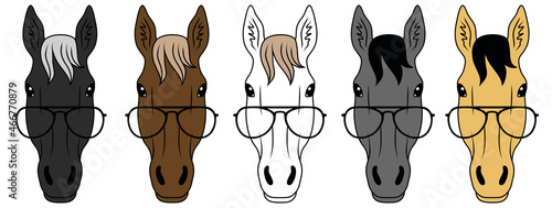 Horse Face / Head with Glasses Clipart Set - Color