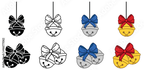 Sleigh Bell with Bow Clipart Set - Silver, Gold, Outline and Silhouette