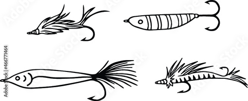 Fishing Lure Clipart Set - Outlines