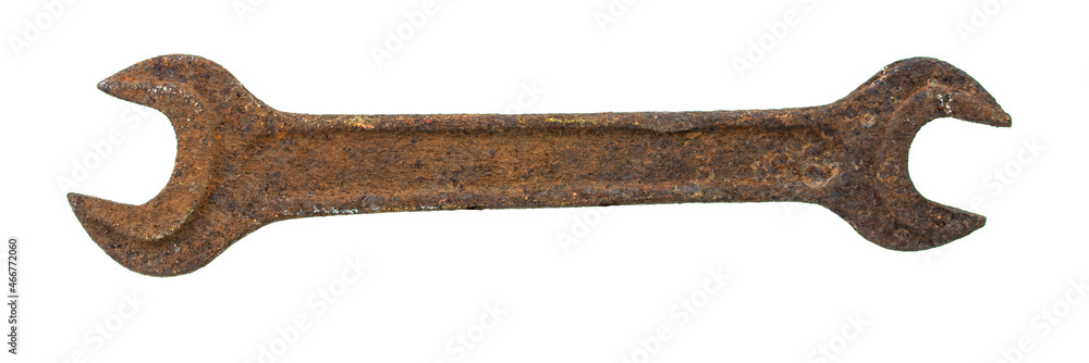 An old wrench on a white background