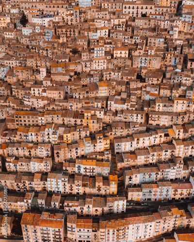 Aerial view of Gangi house pattern, Sicily, Italy.