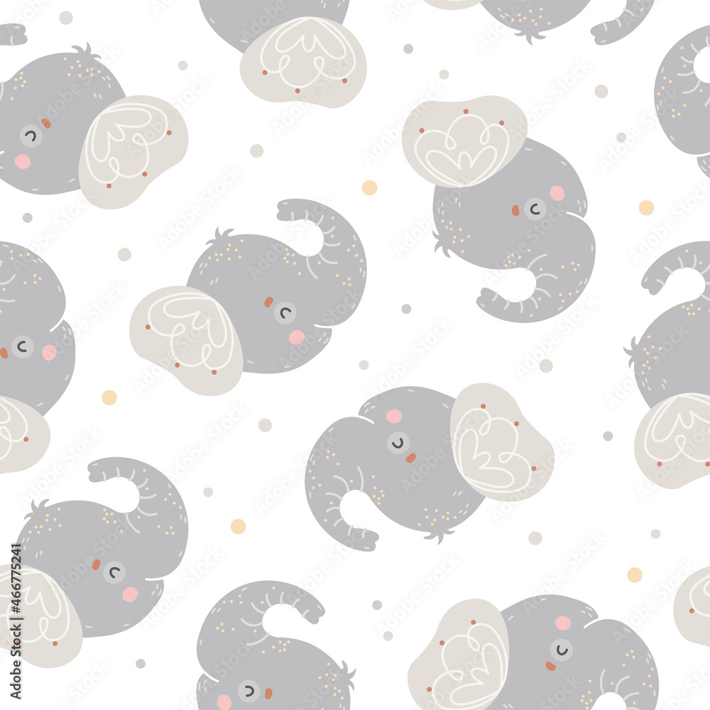 Seamless childish pattern with cute elephant.Scandinavian texture for ...