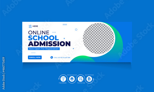 School admission Facebook cover, Kids education social media banner, Back to School Fb Timeline cover editable template, Colorful design set