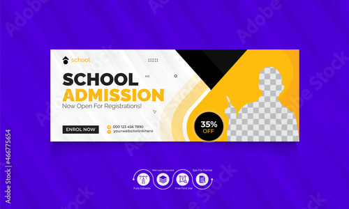 School admission Facebook cover, Kids education social media banner, Back to School Fb Timeline cover editable template, Colorful design set