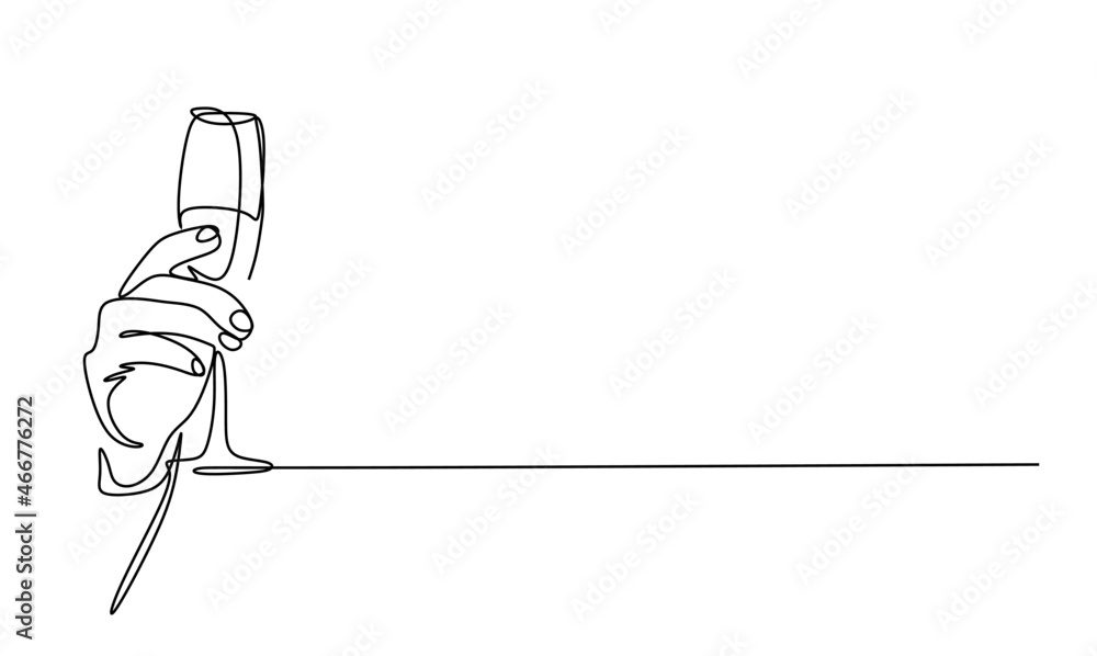Obraz premium continuous linear drawing with one line in the hand of a glass in the style of minimalism