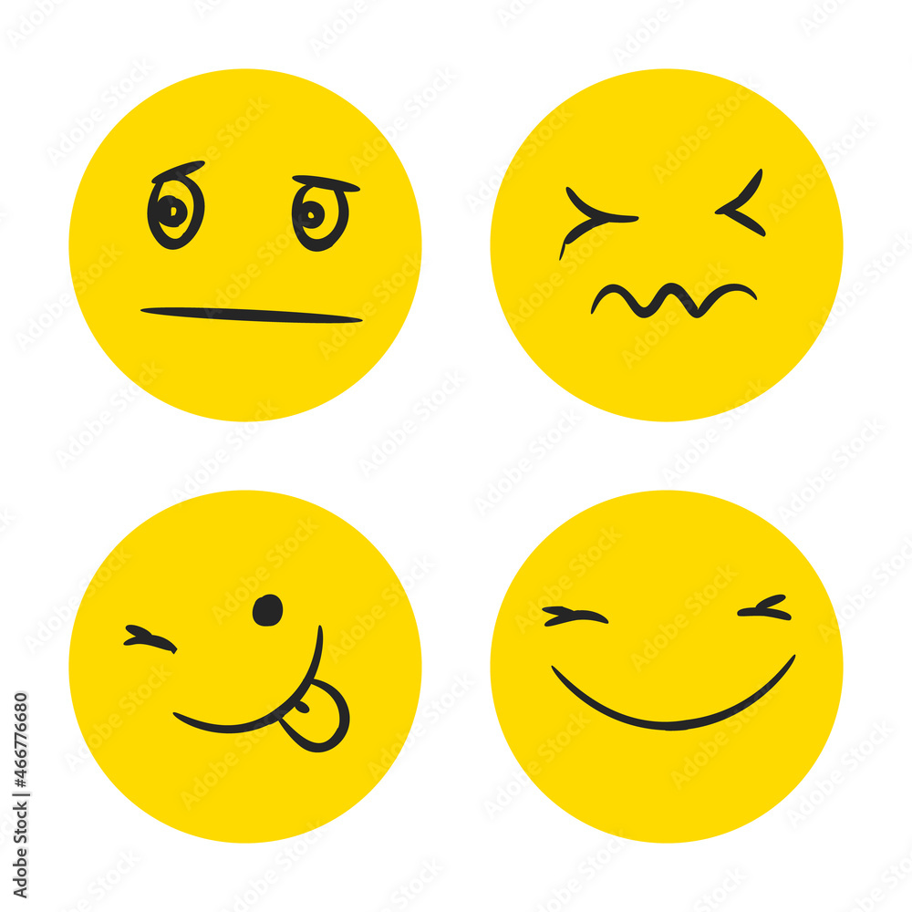 Happy Doodle Smile Collection Isolated on White Background. Simple Faces. Cute Icon Set. Happy Doodle Smile Collection Isolated on White Background. Simple Faces. Cute Icon Set.