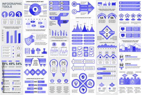 Bundle infographic elements data visualization vector design template. Mega set. Can be used for steps, business processes, workflow, diagram, flowchart concept, timeline, icons, info graphics.