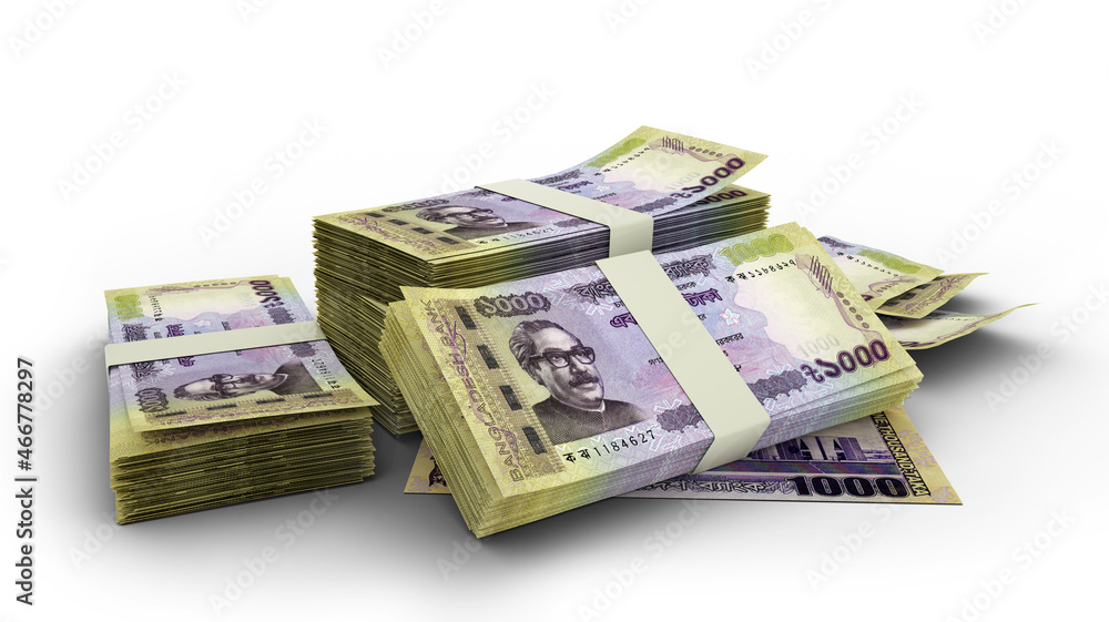 3D Stack of Bangladesh Taka notes isolated on white background 3D Stack of Bangladesh Taka notes isolated on white background