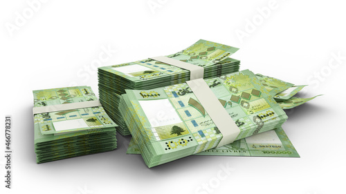 3D Stack of Lebanese pound notes isolated on white background photo