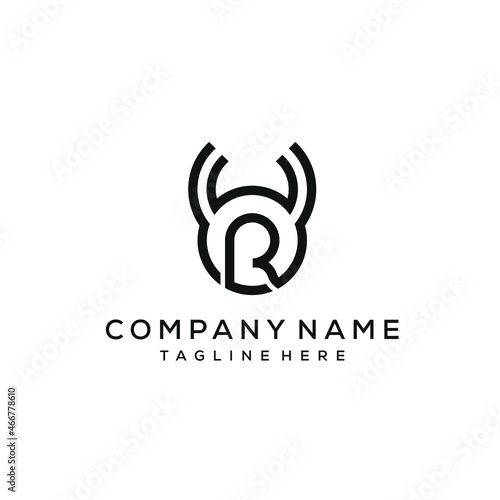 Initials Letter R Logo Design Bull, Cow, Angus, Cow Head
