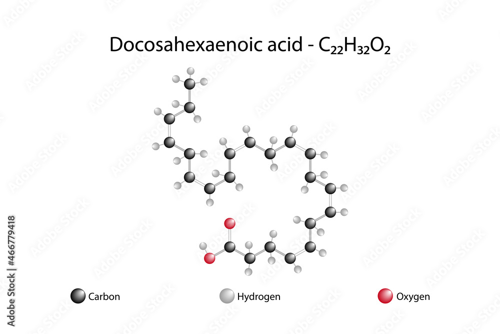 Molecular formula of docosahexaenoic acid. Docosahexaenoic acid is an